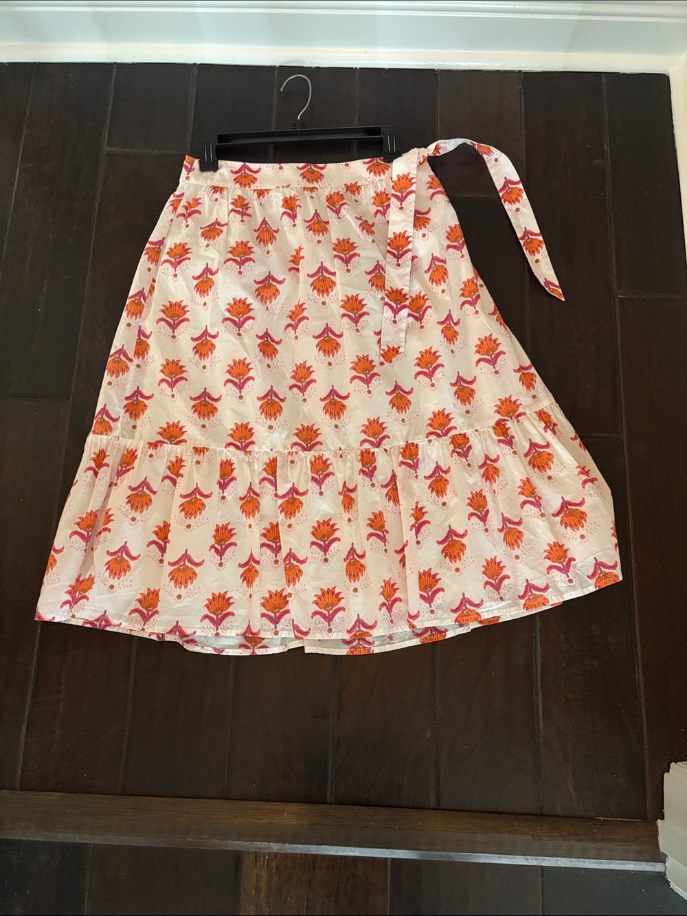 J. Crew size 4. White with
Floral Tiered  with Orange & Pink Print